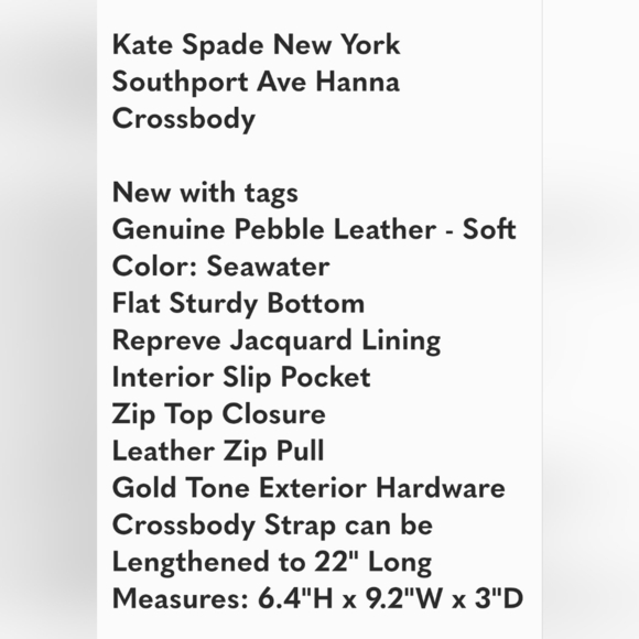 Kate Spade New York Southport Ave Hanna Crossbody - Pebbled Leather - NWT - Picture 8 of 8